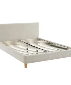 Homifab Lits Lit Adulte 160x200 Avec Tête De Lit Capitonnée En Velours Côtelé Beige -Sommiers Soldes lit adulte 160x200 avec tete de lit capitonnee en velours cotele beige 5