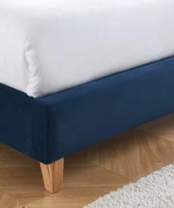 Homifab Lits Lit Adulte 160x200 Avec Tête De Lit En Velours Bleu Foncé Et Sommier -Sommiers Soldes lit adulte 160x200 avec tete de lit en velours bleu fonce et sommier 3
