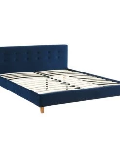 Homifab Lits Lit Adulte 160x200 Avec Tête De Lit En Velours Bleu Foncé Et Sommier -Sommiers Soldes lit adulte 160x200 avec tete de lit en velours bleu fonce et sommier 5