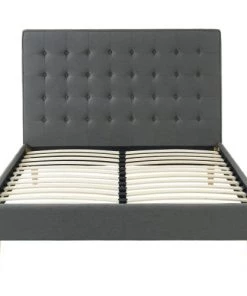 ELLE Décoration Lits Lit Adulte En Tissu Gris Anthracite, Sommier à Lattes, 140x190