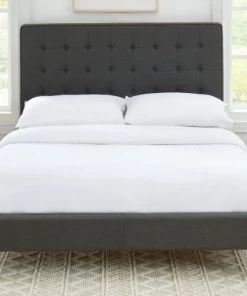ELLE Décoration Lits Lit Adulte En Tissu Gris Anthracite, Sommier à Lattes, 140x190 -Sommiers Soldes lit adulte en tissu gris anthracite sommier a lattes 140x190 3