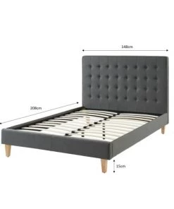 ELLE Décoration Lits Lit Adulte En Tissu Gris Anthracite, Sommier à Lattes, 140x190 -Sommiers Soldes lit adulte en tissu gris anthracite sommier a lattes 140x190 5