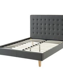 ELLE Décoration Lits Lit Adulte En Tissu Gris Anthracite, Sommier à Lattes, 140x190 -Sommiers Soldes lit adulte en tissu gris anthracite sommier a lattes 140x190 6