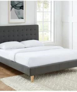 ELLE Décoration Lits Lit Adulte En Tissu Gris Anthracite, Sommier à Lattes, 160x200 -Sommiers Soldes lit adulte en tissu gris anthracite sommier a lattes 160x200 3