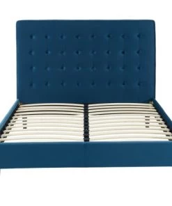 ELLE Décoration Lits Lit Adulte En Velours Bleu Canard, Sommier à Lattes, 140x190