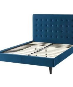 ELLE Décoration Lits Lit Adulte En Velours Bleu Canard, Sommier à Lattes, 140x190 -Sommiers Soldes lit adulte en velours bleu canard sommier a lattes 140x190 4