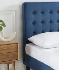 ELLE Décoration Lits Lit Adulte En Velours Bleu Canard, Sommier à Lattes, 140x190 -Sommiers Soldes lit adulte en velours bleu canard sommier a lattes 140x190 6