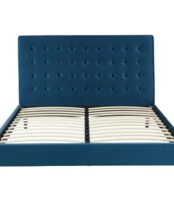 ELLE Décoration Lits Lit Adulte En Velours Bleu Canard, Sommier à Lattes, 160x200