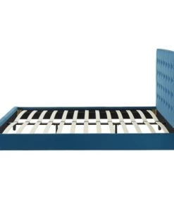 ELLE Décoration Lits Lit Adulte En Velours Bleu Canard, Sommier à Lattes, 160x200 -Sommiers Soldes lit adulte en velours bleu canard sommier a lattes 160x200 5