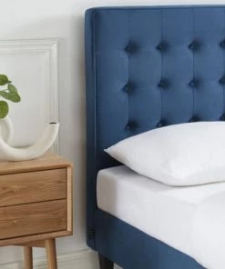 ELLE Décoration Lits Lit Adulte En Velours Bleu Canard, Sommier à Lattes, 160x200 -Sommiers Soldes lit adulte en velours bleu canard sommier a lattes 160x200 6