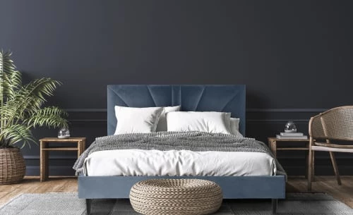 DIVA SALON Lits Good Is Beautiful Lit Avec Sommier 2 Places En Velours Bleu Gris 4 DIVA SALON Lits Good Is Beautiful Lit Avec Sommier 2 Places En Velours Bleu Gris – Image 2