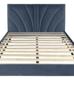 DIVA SALON Lits Lit Avec Sommier 2 Places En Velours Bleu Gris