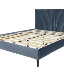 DIVA SALON Lits Lit Avec Sommier 2 Places En Velours Bleu Gris -Sommiers Soldes lit avec sommier 2 places en velours bleu gris 8