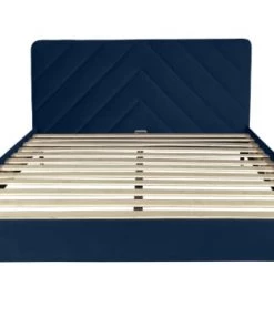 DIVA SALON Lits Lit Avec Sommier 2 Places En Velours Bleu Nuit