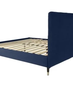 DIVA SALON Lits Lit Avec Sommier 2 Places En Velours Bleu Nuit -Sommiers Soldes lit avec sommier 2 places en velours bleu nuit 3