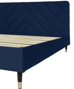 DIVA SALON Lits Lit Avec Sommier 2 Places En Velours Bleu Nuit -Sommiers Soldes lit avec sommier 2 places en velours bleu nuit 5