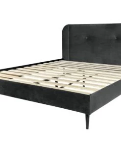 DIVA SALON Lits Good Is Beautiful Lit Avec Sommier 2 Places En Velours Gris Foncé -Sommiers Soldes lit avec sommier 2 places en velours gris fonce 8