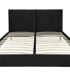 DIVA SALON Lits Lit Avec Sommier 2 Places En Velours Noir Charbon