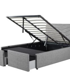 Usinestreet Lits Lit Avec Sommier à Lattes Et 2 Tiroirs En Tissu Gris - 140X190 -Sommiers Soldes lit avec sommier a lattes et 2 tiroirs en tissu gris 140x190 5