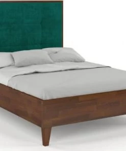 Skandica Lits Lit Avec Tête De Lit Sommier Noyer Massif Vert 180x200cm