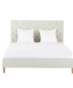 Maisons Du Monde Lits Lit Capitonné En Lin Avec Sommiers à Lattes 140x190