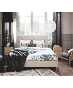 Maisons Du Monde Lits Lit Capitonné En Lin Avec Sommiers à Lattes 140x190 -Sommiers Soldes lit capitonne en lin avec sommiers a lattes 140x190 1000 3 31 141358 4