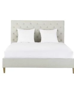 Maisons Du Monde Lits Lit Capitonné En Lin Avec Sommiers à Lattes 180x200