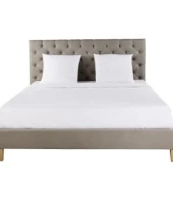 Maisons Du Monde Lits Lit Capitonné En Lin Avec Sommiers à Lattes Taupe 160x200