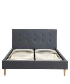 Drawer Lits Lit Capitonné En Tissu 140x190 Cm Gris Foncé