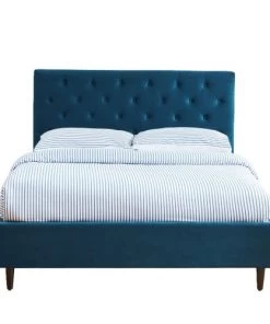 Baita Lits Lit Capitonné En Velours 140x190 Cm Bleu Paon -Sommiers Soldes lit capitonne en velours 140x190 cm bleu paon 2