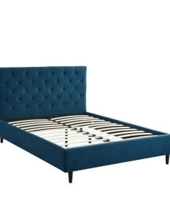 Baita Lits Lit Capitonné En Velours 140x190 Cm Bleu Paon -Sommiers Soldes lit capitonne en velours 140x190 cm bleu paon 3