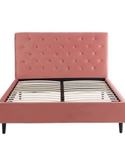 Baita Lits Lit Capitonné En Velours 140x190 Cm Rose