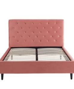 Baita Lits Lit Capitonné En Velours 140x190 Cm Bleu Paon -Sommiers Soldes lit capitonne en velours 140x190 cm rose
