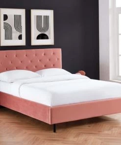 Baita Lits Lit Capitonné En Velours 140x190 Cm Rose -Sommiers Soldes lit capitonne en velours 140x190 cm rose 3