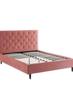 Baita Lits Lit Capitonné En Velours 140x190 Cm Rose -Sommiers Soldes lit capitonne en velours 140x190 cm rose 4