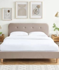 Drawer Lits Lit Capitonné En Velours 140x190cm Beige -Sommiers Soldes lit capitonne en velours 140x190cm beige 5