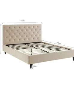 Drawer Lits Lit Capitonné En Velours 160x200cm Beige -Sommiers Soldes lit capitonne en velours 160x200cm beige 10