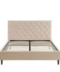 Drawer Lits Lit Capitonné En Velours 160x200cm Beige