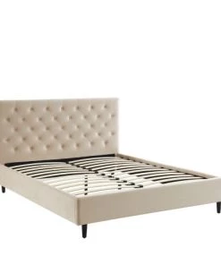 Drawer Lits Lit Capitonné En Velours 160x200cm Beige -Sommiers Soldes lit capitonne en velours 160x200cm beige 8