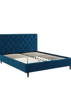 Drawer Lits Lit Capitonné En Velours 160x200cm Bleu Paon -Sommiers Soldes lit capitonne en velours 160x200cm bleu paon 2