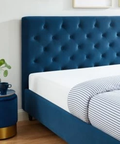 Drawer Lits Lit Capitonné En Velours 160x200cm Bleu Paon -Sommiers Soldes lit capitonne en velours 160x200cm bleu paon 3