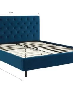 Drawer Lits Lit Capitonné En Velours 160x200cm Bleu Paon -Sommiers Soldes lit capitonne en velours 160x200cm bleu paon 5