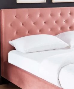Drawer Lits Lit Capitonné En Velours 160x200cm Rose -Sommiers Soldes lit capitonne en velours 160x200cm rose 2