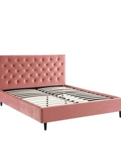 Drawer Lits Lit Capitonné En Velours 160x200cm Rose