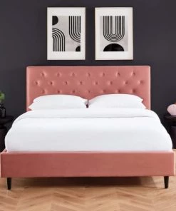 Drawer Lits Lit Capitonné En Velours 160x200cm Rose -Sommiers Soldes lit capitonne en velours 160x200cm rose 3