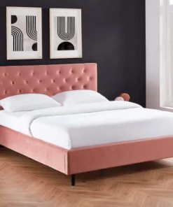 Drawer Lits Lit Capitonné En Velours 160x200cm Rose -Sommiers Soldes lit capitonne en velours 160x200cm rose 4