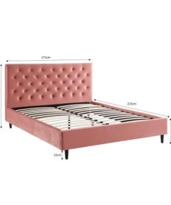 Drawer Lits Lit Capitonné En Velours 160x200cm Rose -Sommiers Soldes lit capitonne en velours 160x200cm rose 5