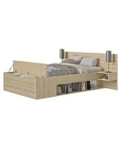 Calicosy Lits Lit Coffre 140x190 Effet Bois Clair - L217 X H90 X P221 Cm -Sommiers Soldes lit coffre 140x190 effet bois clair l217 x h90 x p221 cm 3