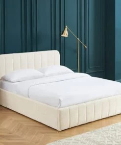 Homifab Lits Lit Coffre 140x190 En Tissu Bouclé Beige + Tête De Lit + Sommier -Sommiers Soldes lit coffre 140x190 en tissu boucle beige tete de lit sommier 2