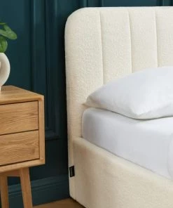 Homifab Lits Lit Coffre 140x190 En Tissu Bouclé Beige + Tête De Lit + Sommier -Sommiers Soldes lit coffre 140x190 en tissu boucle beige tete de lit sommier 4